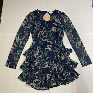 Sage+Paige Backless Dress Long Sleeve Floral Mini Navy Blue Size S